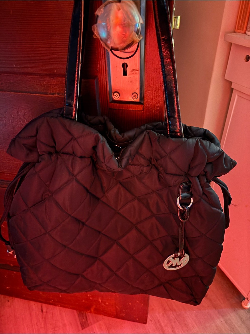 Michael Kors Black Quilted Puffer Tote with MK Charm - Classic